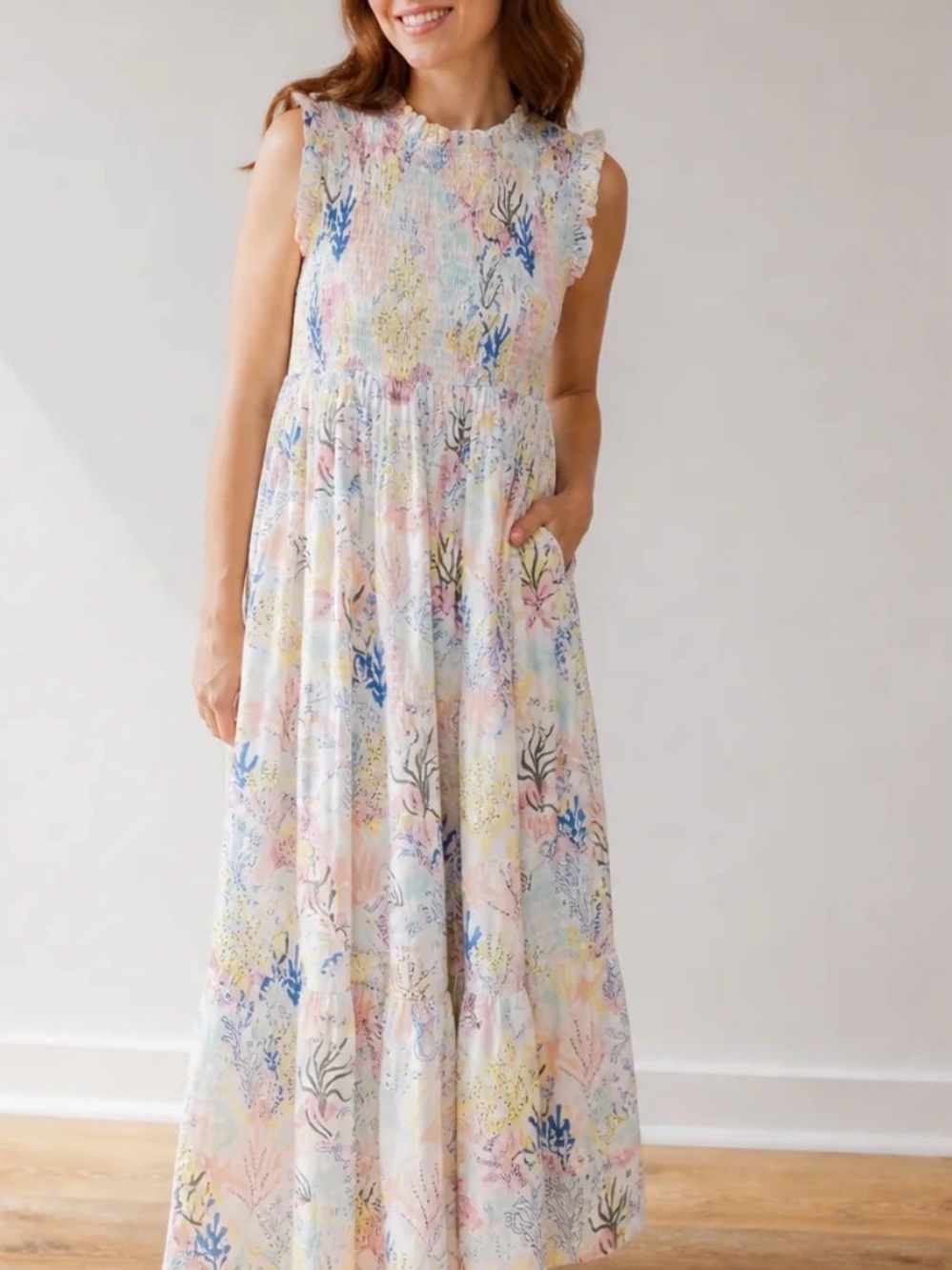 Pearls and Camo Pastel Floral Maxi Dress in Multicolor